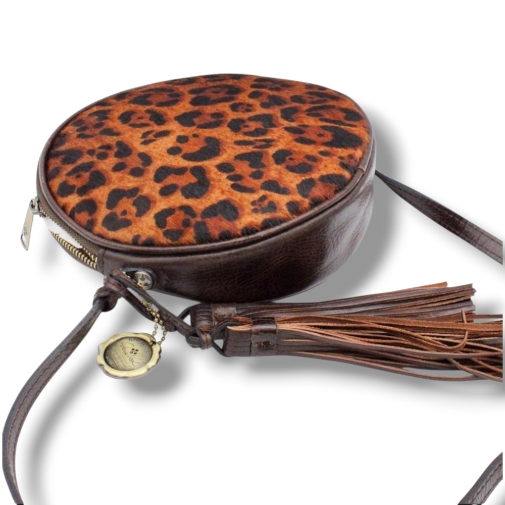 Patricia Nash Anniversary Scafati Crossbody Leopard Print Calf Hair Canteen Bag - Picture 2 of 6